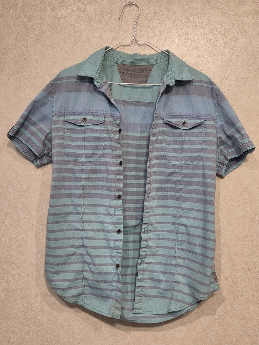 Calvin Klein Jeans Teal & Purple Striped Short-Sleeve Button-Up